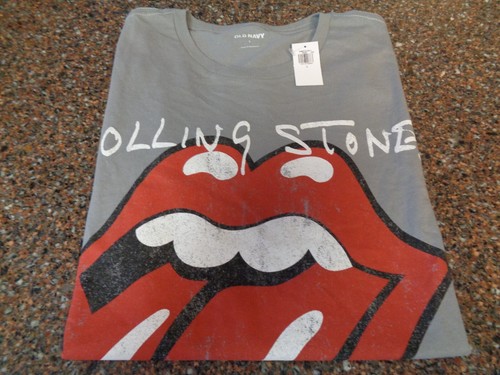 Old Navy Rolling Stones Large Gray T-shirt Red Lips Tongue Distressed Logo NWT - Picture 3 of 7
