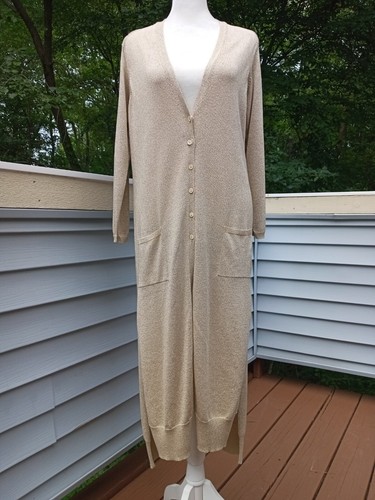 NEU MIT ETIKETT ROSSOPURO ITALIEN LANGER CARDIGAN STAUBTUCH KAPSEL VISKOSE METALLIC GOLD S-M $ 295 - Bild 4 von 16