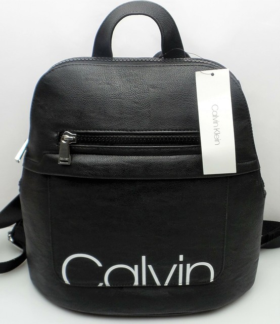 calvin klein black leather backpack