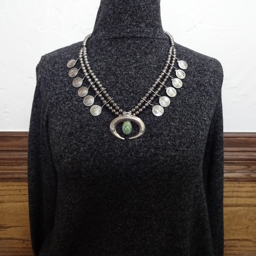 Taos Pueblo BUFFALO DANCER Cast Naja TURQUOISE NECKLACE Mercury Dime Blossoms - Picture 2 of 20