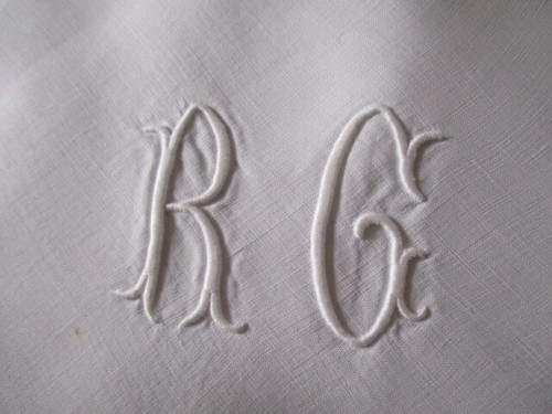 Antik Vintage Französische Leinen Kissenbezüge Kissenbezüge PAAR Monogramm RG Leiterarbeit - Bild 3 von 12