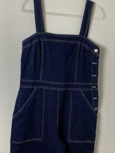 CHELSEA & VIOLET Women’s Large Denim Overalls, Dark Blue (wide leg, Crop) - Foto 6 di 12