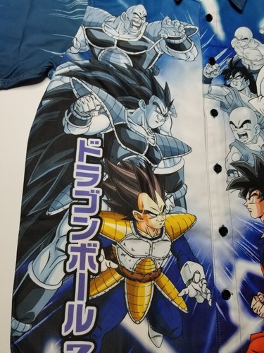 NWT DRAGON BALL Z Hot Topic Men’s Blue SS Button Shirt Sz L Vegeta Goku Shenron - Picture 2 of 10