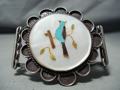 One Of Biggest Best Vintage Native American Navajo Turquoise Bluejay Sterling Silver Bracelet One Of Biggest Best Vintage Native American Navajo Turquoise Bluejay Sterling Silver Bracelet