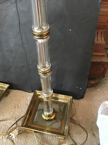 PAIR OF Vintage 1980s Chapman Blown Glass Bamboo Column Brass Accent Table Lamp - Picture 4 of 5