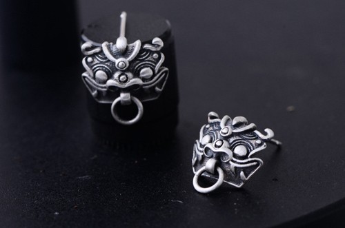 I01 Ohrstecker chinesischer Drache Drachenkopf Türklopfer Sterling Silber - Bild 1 von 6