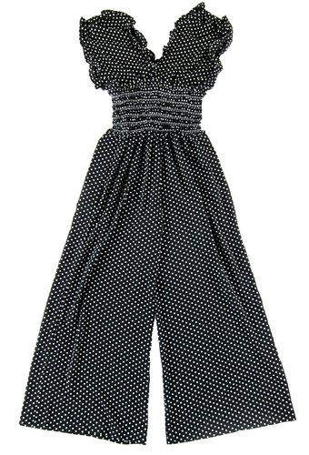 NWT MAX STUDIO Black White Polka Dot Pocket Wide Leg Jumper Romper Jumpsuit L - Picture 2 of 5