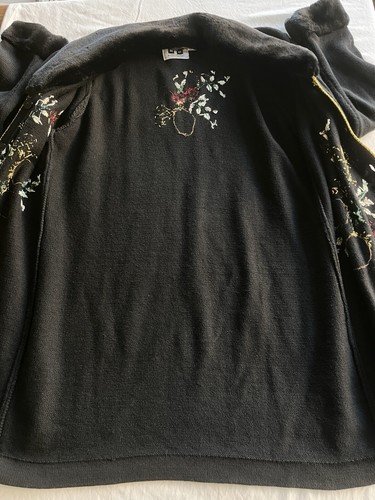 Storybook Knits Sweater Faux Fur Trim Gold Embroidered Beaded 33.5”L Sz L - Picture 16 of 24
