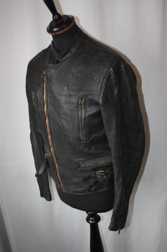 Giacca vintage nera Monza moto pelle biker rara lana verde maglia foderata piccola - Foto 8 di 21