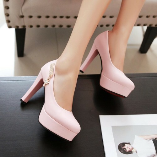 Zapatos de plataforma para mujer tacón alto punta redonda cuero sintético damas fiesta zapatos de salón - Imagen 18 de 23