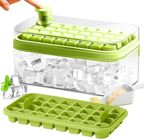 Ice Cube Tray with Lid and Bin, 2 Pack for Freezer, 64 Pcs Ice Cube Mold (Green) - Picture 12 of 12