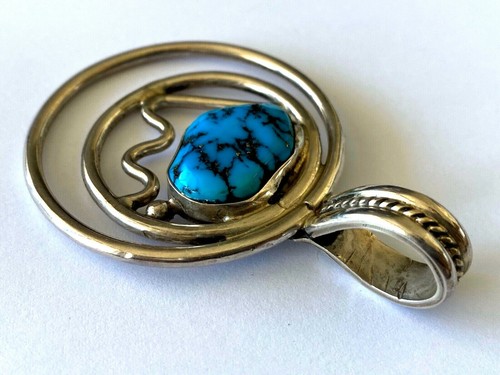 Precioso colgante grande navajo de plata de ley 925 turquesa hecho a mano firmado RP - Imagen 12 de 12