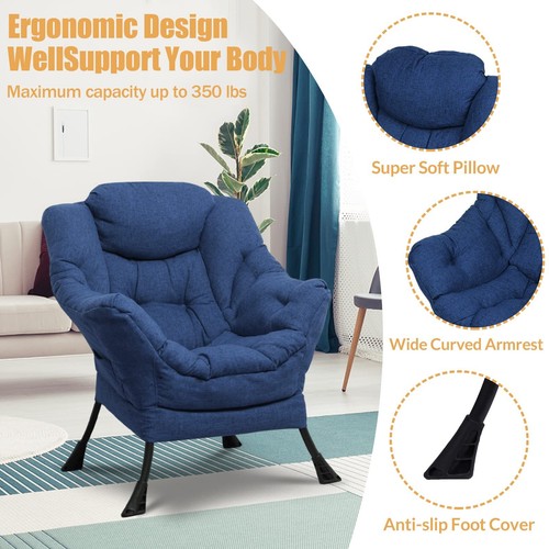 Lazy Chair Upholstered Single Sofa Chair Cushioned Recliner Armchairs - Picture 36 of 75