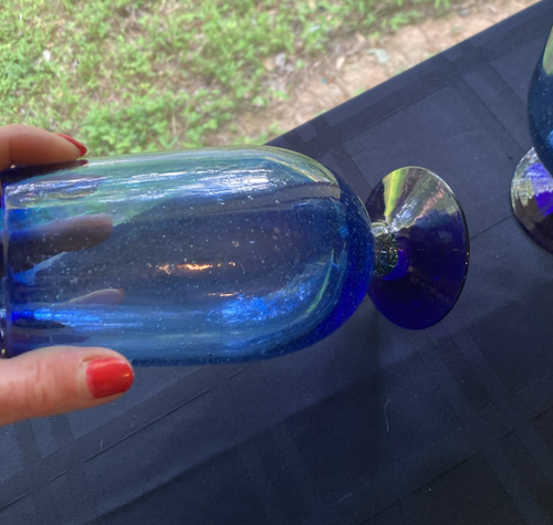 7 bicchieri da tè o birra ghiacciati blu soffiati a mano - Foto 5 di 6