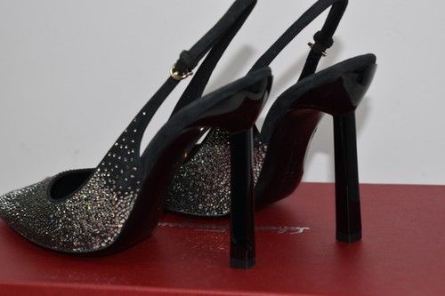 Decolte tacco alto nuove con scatola Salvatore Ferragamo 6,5 B nere scamosciate impreziosite slingback - Foto 8 di 18