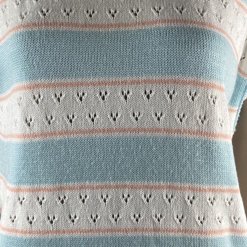 True Vintage Sweater Vest Large XL Pastel Blue Pink White Striped Carriage Court - Picture 7 of 11