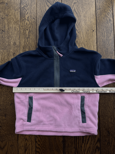 Patagonia Microdini Cropped Hoodie Pullover Fleece New Navy Planet Pink Kids’ XL - Picture 4 of 5