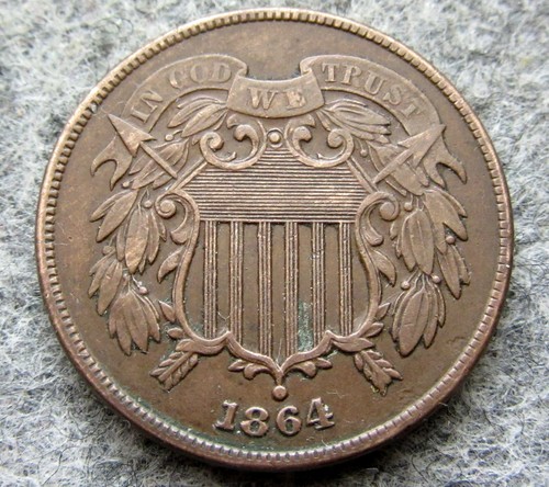 MINT ERROR - UNITED STATES 1864 2 CENTS, UNION SHIELD - DIE ROTATION 45° - Picture 1 of 7