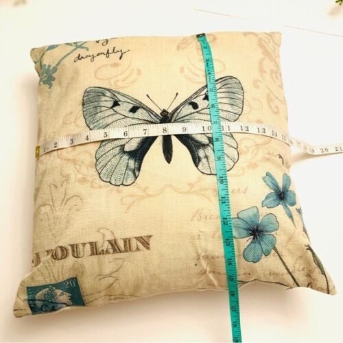 Beige/teal blue butterfly patterned square pillow new 14x14 home - Picture 4 of 4
