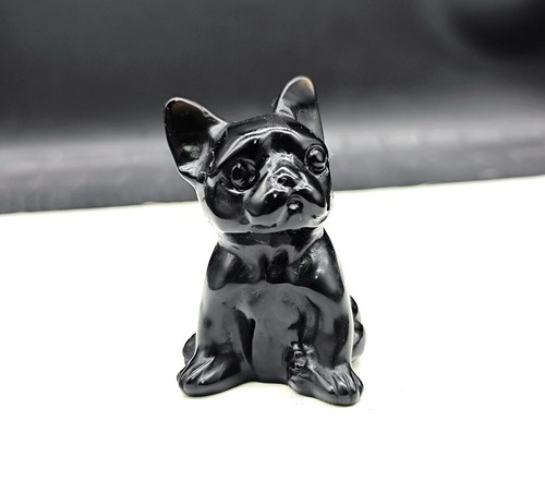 71g Cute Natural Obsidian Hand Carved French Bulldog Crystal Quartz Decoration - Picture 1 of 13