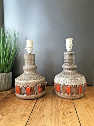 1 SUPERB 50S MCM ITALIAN POTTERY FRATELLI FANCIULLACCI ORANGE LAMP BASE ABSTRACT - Picture 2 of 12