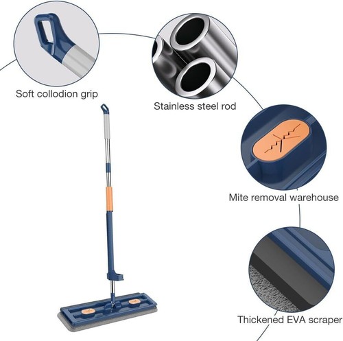 Large Flat Mop, 360° Rotatable Adjustable Cleaning Mop, with 6 Microfiber Pads - Picture 12 of 15
