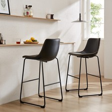 Set of 2 Bar Stools Counter Height Kitchen Stools with Back Support Metal Legs