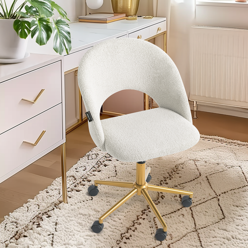 Swivel Office Desk Chair, Vanity Chair w/ Adjustable Height, Wheels, Pink/White - Picture 10 of 21