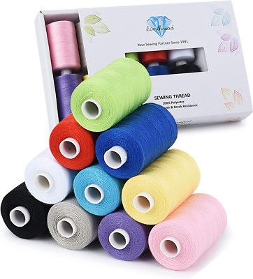 Simthread All Purpose Sewing Thread, 10 Spool Assorted Color 1000 Yards Each Bob