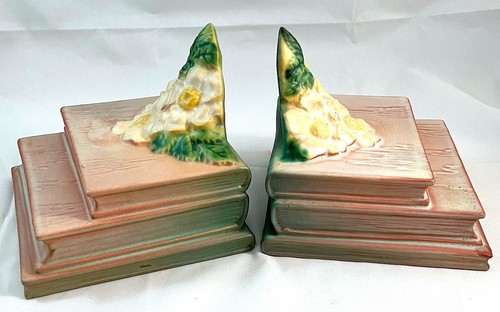 Bookends (2), Roseville Pottery #7, “White Rose” Vintage 1940’s, USA - Picture 10 of 11