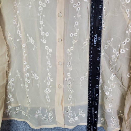 Vtg 90s Allison Taylor Womens Blouse Top Sz Medium Beige Silk Sheer Embroidered - Picture 4 of 14