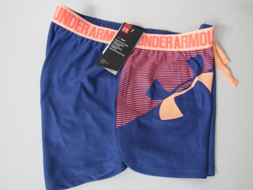 Under Armour HeatGear Big UA Logo Shorts Girls Purple Loose Fit Active Shorts - Picture 4 of 4