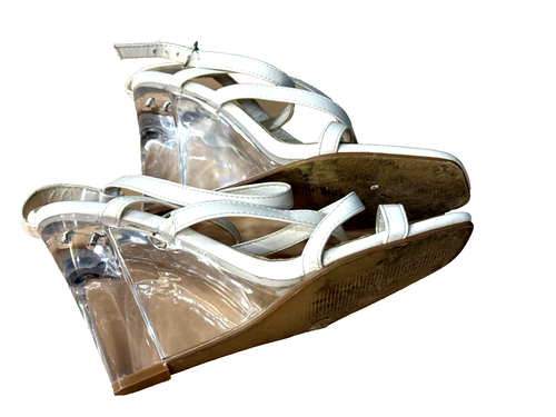 Shoedazzle Damengröße 11 Neila weiß durchsichtig Keilabsatz Sandalen Damen 5” Zoll - Bild 11 von 14