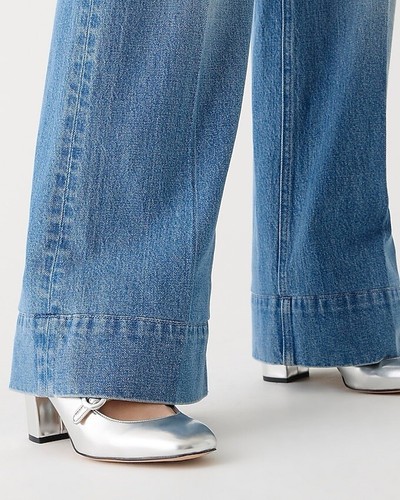 J.Crew 7.5 Maisie Mary Jane Double-Strap Heels Italian Leather In Silver Mirror - Picture 4 of 6