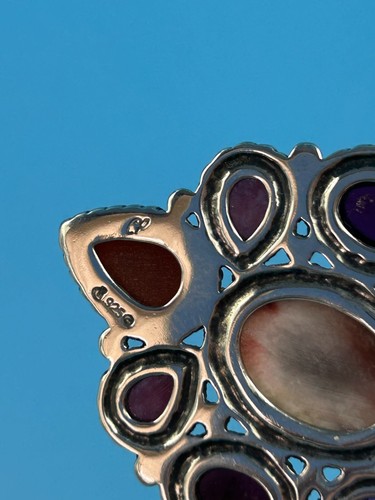 Large Carolyn Pollack Multi Color Gemstone Sterling Silver Enhancer Pendant 2.5" - Picture 8 of 11