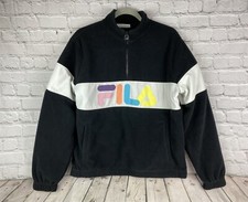 Fila Size Medium Black Multicolor Logo Color block Polar Fleece Pullover 1/4 Zip