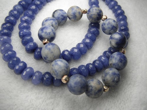 Blue Jadeite Bead Necklace Sodalite Quartz Bracelet Jadeite Earring 5 Piece Set - Picture 7 of 24