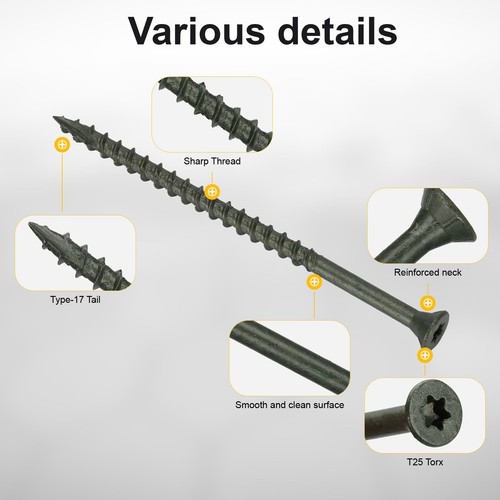 Deck Screws #10 x 3-1/2’’, T25 Star Torx Drive Flat Head Wood Screws, Green, 5lb - Picture 2 of 6
