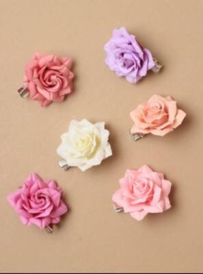 Girls Small Pastel Fabric Rose Flower Beak Clip Hair Slide Kids Accessories