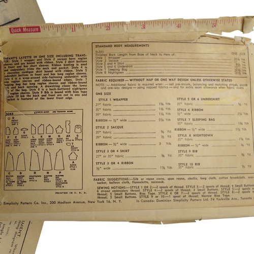 Vintage Sewing PATTERN Simplicity 3043, 1949 Infants Layette, One Size plus - Picture 2 of 2