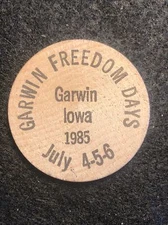 Garwin, IA Freedom Days July 1985 Indian Head Trade Token Wooden Nickel