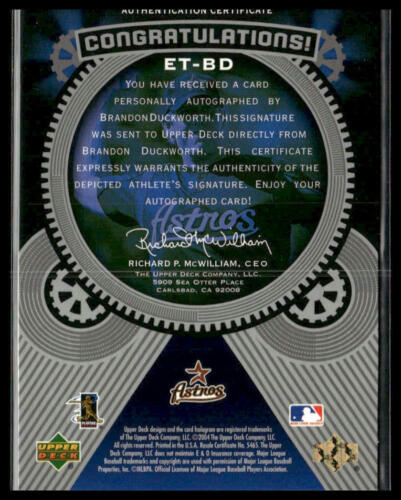 Brandon Duckworth #ET-BD 2004 Upper Deck Etched in Time Autograph Blue #/100 - Picture 2 of 2