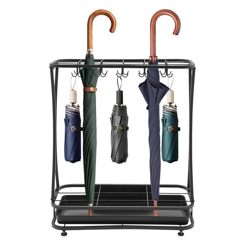 Metall Schirmhalter Ständer Rack Organizer + Abtropfschale (18 Fächer 20 Haken) schwarz - Bild 2 von 24