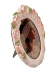VTG Elsa L. Hand-painted Pink Rose White Ceramic Oval Picture Frame Retro Decor