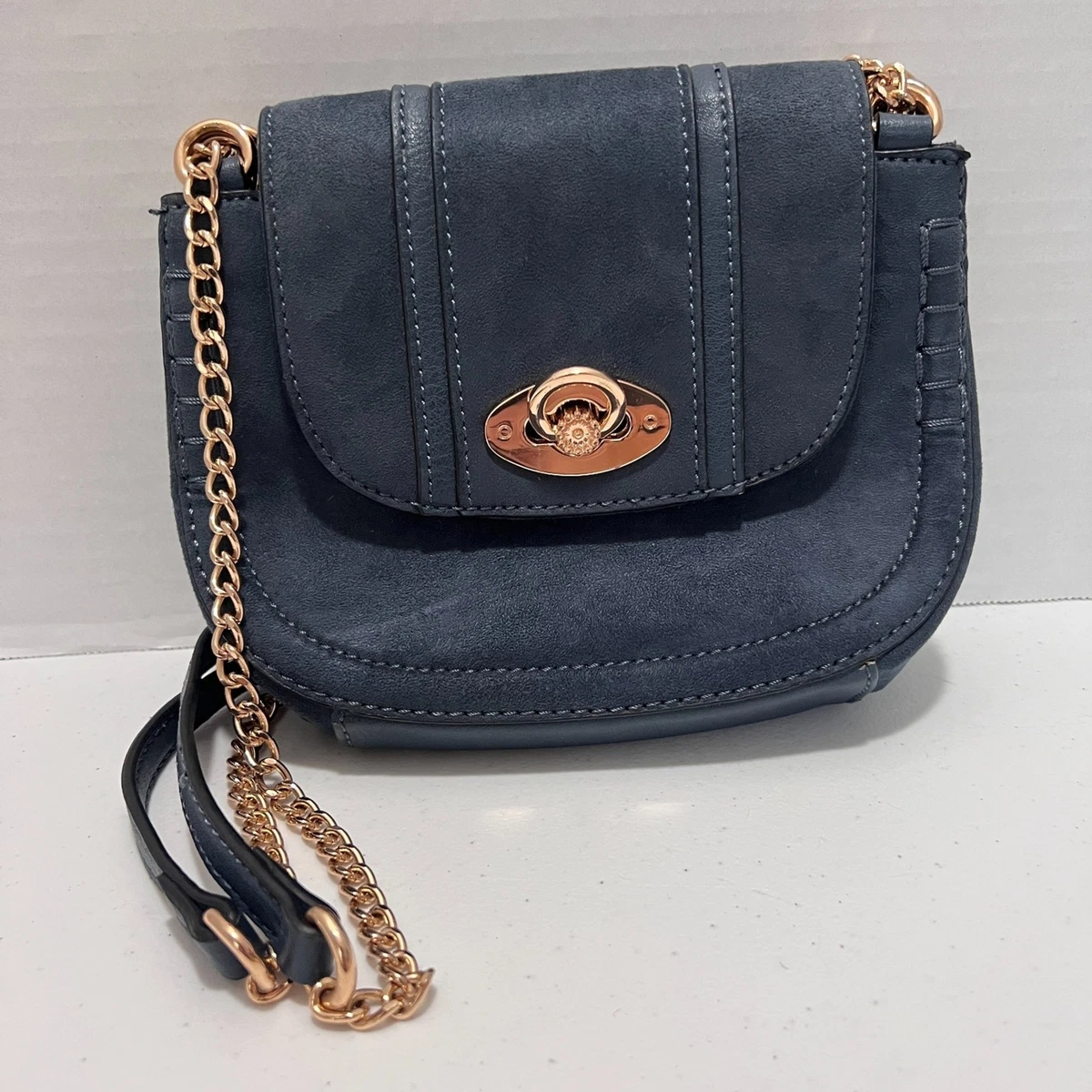 LC Lauren Conrad Small Blue Faux Suede Chain Strap Crossbody Bag Purse