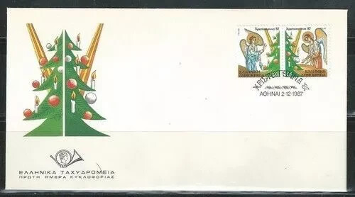 Greece. Christmas 1987, Christmas tree and Angels (Se-tenant), Greek FDC - Picture 1 of 2