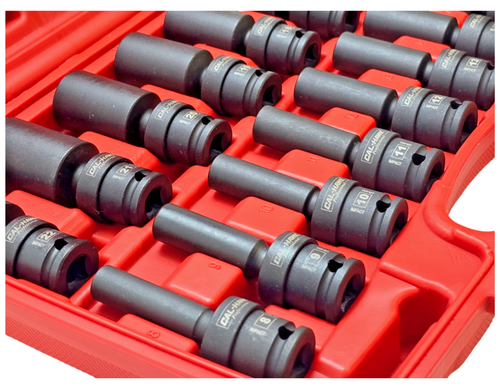 Juego de 15 piezas de enchufes de impacto profundo giratorios universales de 3/8" DR (MÉTRICOS) PRO radio 8-22 mm - Imagen 9 de 11