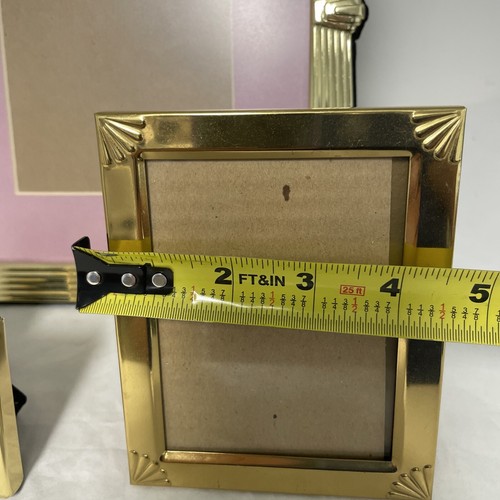 Lot Of 4 VTG Solid Brass Picture Frames Rectangle Art Deco Design & Plain - Picture 11 of 12