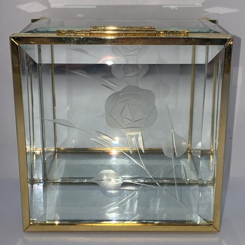 Vtg Trinket Jewelry Box Beveled Glass Mirrored Footed Etched Flowers - Picture 2 of 7