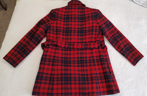 VTG PENDLETON 100% Virgin Wool Wrap Coat Red Tartan Plaid Size Small - Picture 2 of 8